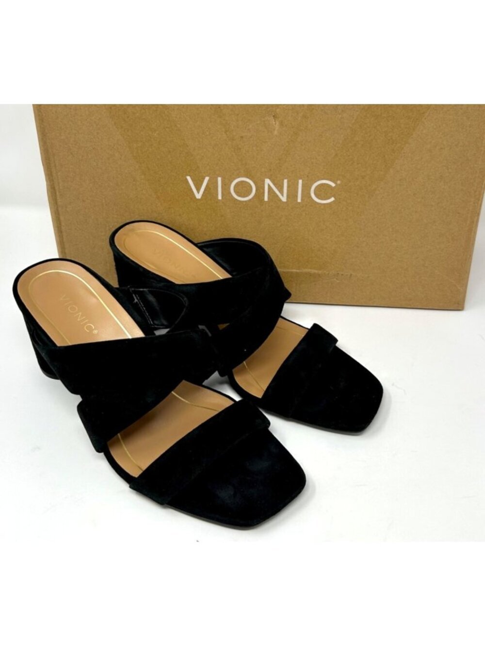 Vionic Merlot Women's Black Suede Slide Sandals Size 7.5 W Arch Support Comfort